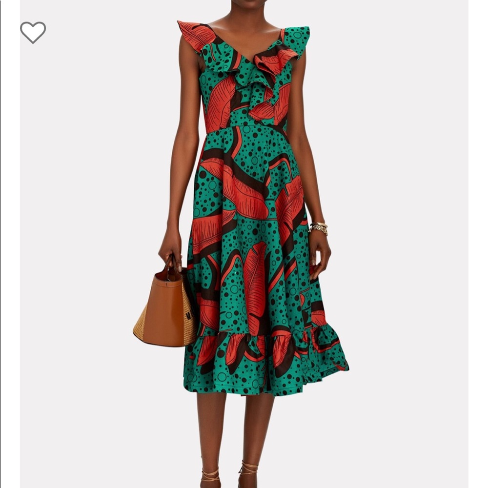 SIKA MIA RUFFLED PRINTED COTTON MIDI DRESS